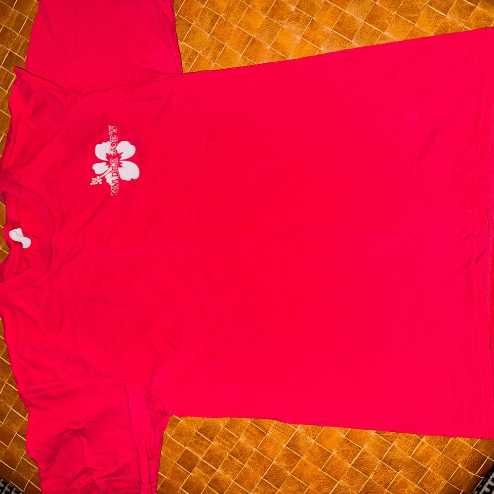 Bright Red Trader Joe’s T-Shirt with White Hibiscus